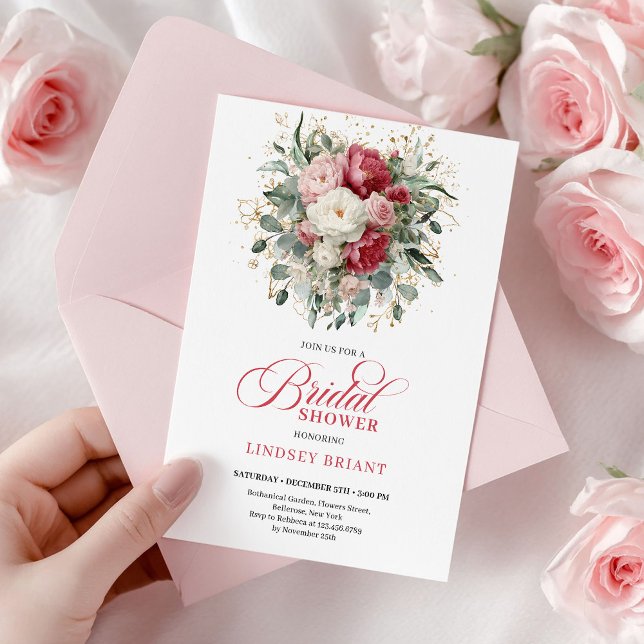 Convite Classic Bohemian Burgundy Blush Gold Bridal Shower (Classic Bohemian Burgundy Blush Gold Bridal Shower

)