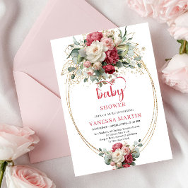 Convite Classic Bohemian Crimson Red White Gold Floral  