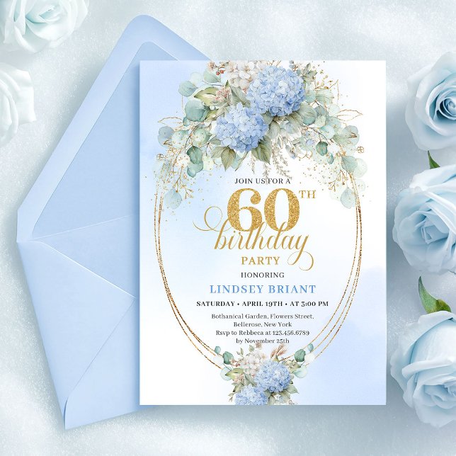 Convite Classic Bohemian Soft Blue Greenery 60th Birthday (Classic Bohemian Soft Blue Greenery 60th Birthday)