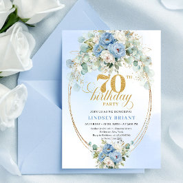 Convite Classic Boho Blue Floral Eucalyptus 70th Birthday