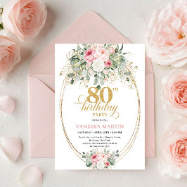 Convite Classic Boho Blush Roses 80th Birthday Invitation 