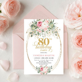 Convite Classic Boho Minimalist Blush Floral 80th Birthday
