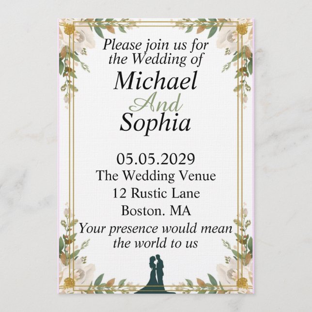 Convite Classic Botanical Border Wedding Invitation (Frente)