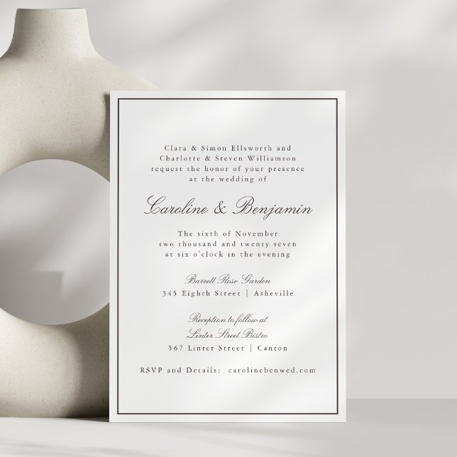 Convite Classic Brown Border Script Elegant Wedding RSVP (Criador carregado)