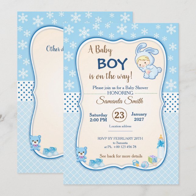 Convite Classic bunny Baby Shower Invitation (Frente/Verso)