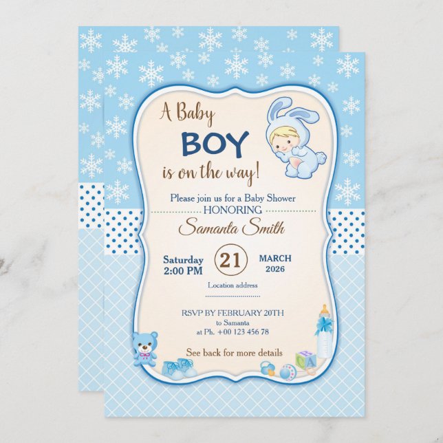 Convite Classic bunny Baby Shower Invitation (Frente/Verso)