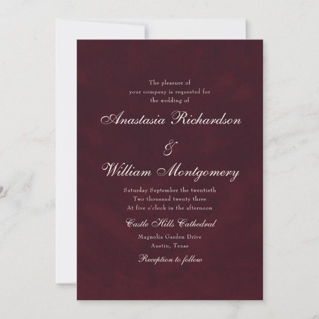 Convite Classic Burgundy Deep Traditional Script Wedding (Frente)