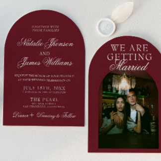 Convite Classic Burgundy Luxury Old Money Retro Wedding