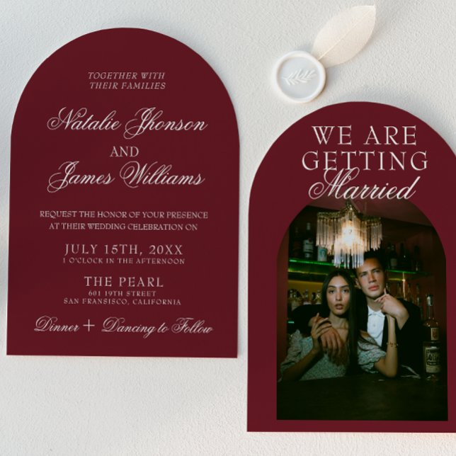 Convite Classic Burgundy Luxury Old Money Retro Wedding (Criador carregado)