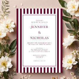Convite Classic Burgundy Stripes Wedding