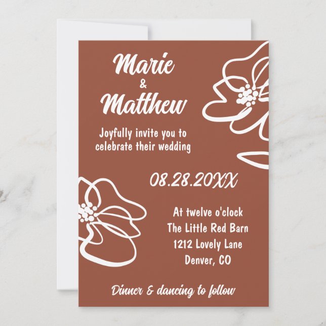 Convite Classic Burnt Orange Floral Wedding Invitation (Frente)