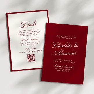 Convite Classic Calligraphy Deep Red Old Money Wedding