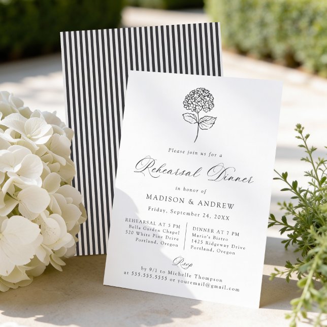 Convite Classic Charcoal Hydrangea Rehearsal Dinner (Criador carregado)