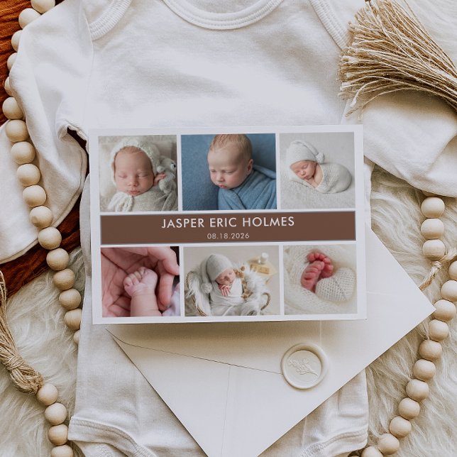 Convite Classic Chic Baby Photo Collage Announcement Card (Criador carregado)