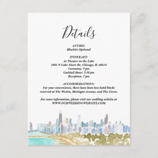 Convite Classic Chicago Skyline Watercolor Details Card