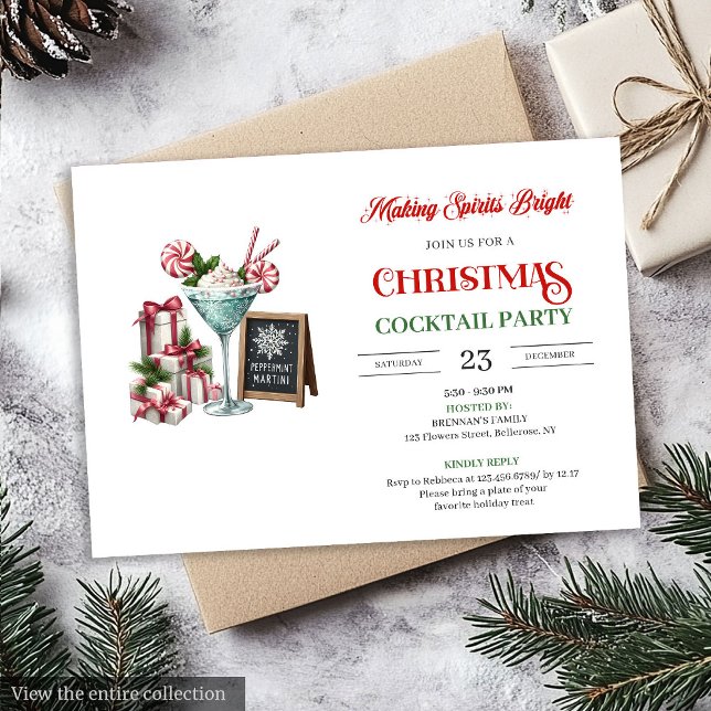 Convite Classic Christmas Martini Cocktails Party Invite (Classic Christmas Mojito Cocktail Party invite)