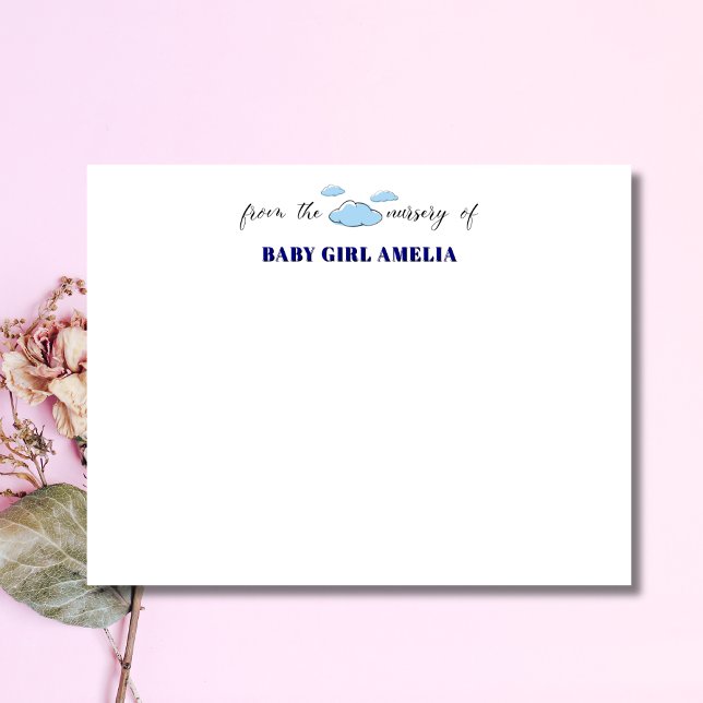 Convite Classic Clouds Navy Blue Name Nursery Note Card (Criador carregado)