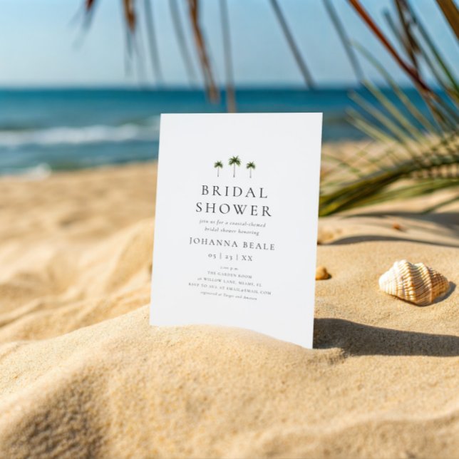 Convite Classic Coastal Minimal Palm Tree Bridal Shower (Criador carregado)