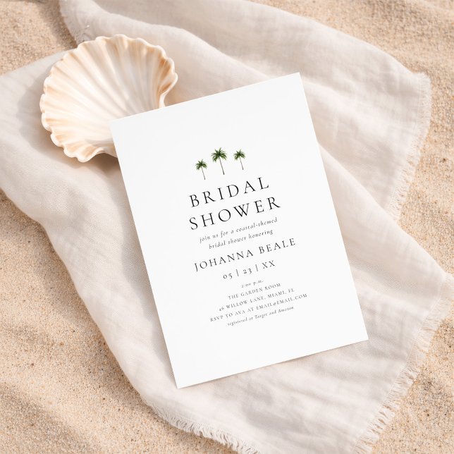 Convite Classic Coastal Minimal Palm Tree Bridal Shower (Criador carregado)