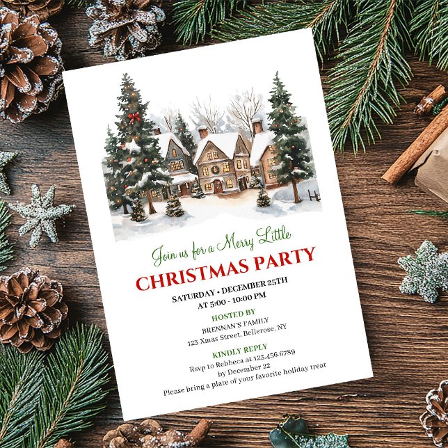 Convite Classic cozy holiday scene Christmas party invite (Classic cozy holiday scene Christmas party invite)