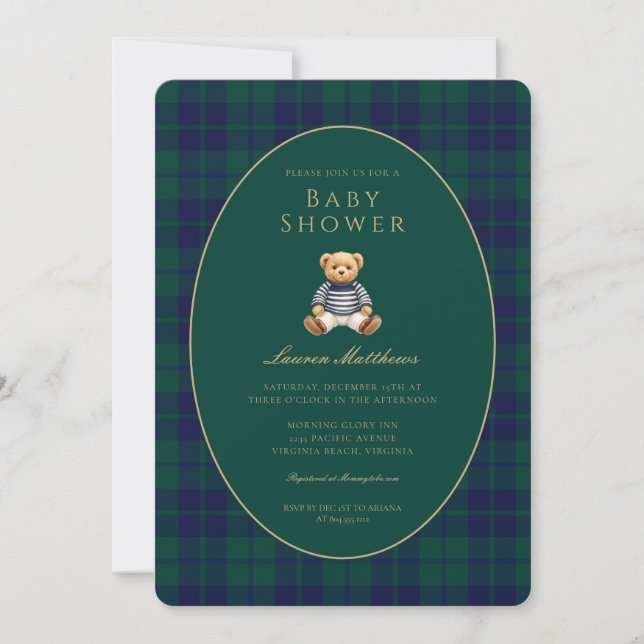 Convite Classic Dark Plaid Lauren Inspired Baby Shower  (Frente)