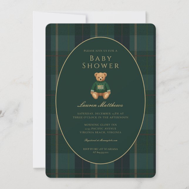 Convite Classic Dark Plaid Lauren Inspired Baby Shower  (Frente)