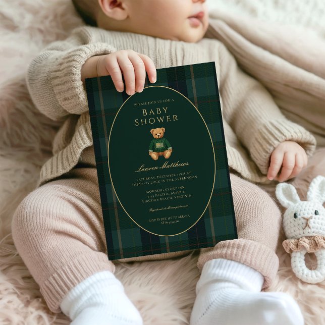 Convite Classic Dark Plaid Lauren Inspired Baby Shower  (Criador carregado)