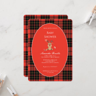 Convite Classic Dark Red Plaid Baby Shower Invitation