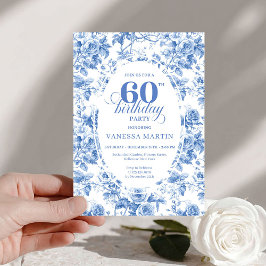 Convite Classic Deep Blue Floral Toile 60th Birthday Invit