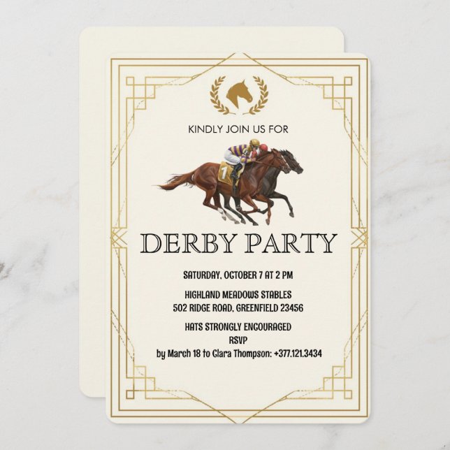 Convite Classic Derby Horse Racing Invite (Frente/Verso)