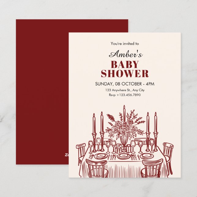 Convite Classic Dining table baby shower (Frente/Verso)