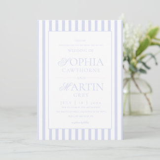 Convite Classic Elegant Blue Striped Wedding 