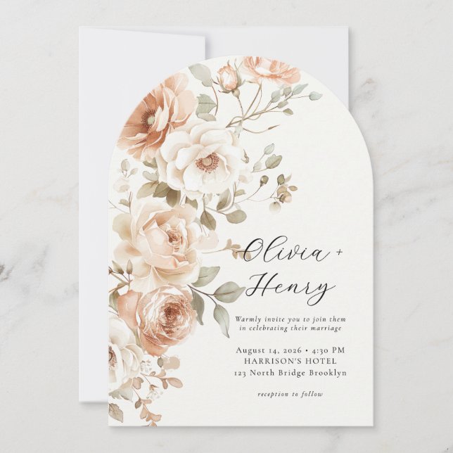 Convite Classic Elegant Floral Arch Wedding Invitation (Frente)