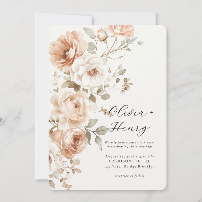 Convite Classic Elegant Floral Rounded Wedding Invitation (Frente)