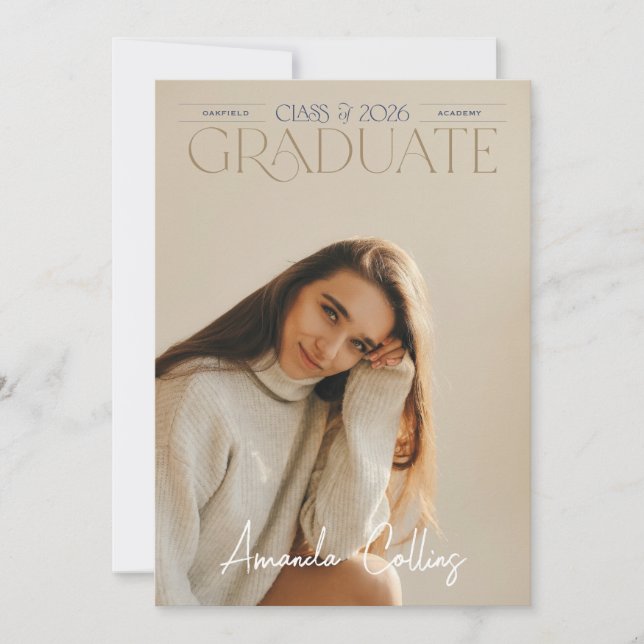 Convite Classic & Elegant Headline Photo Grad Announcement (Frente)