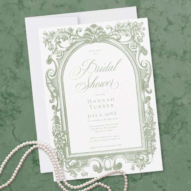 Convite Classic Elegant Sage Arch Floral Bridal Shower (Classic Elegant Sage Arch Floral Bridal Shower Invitation)