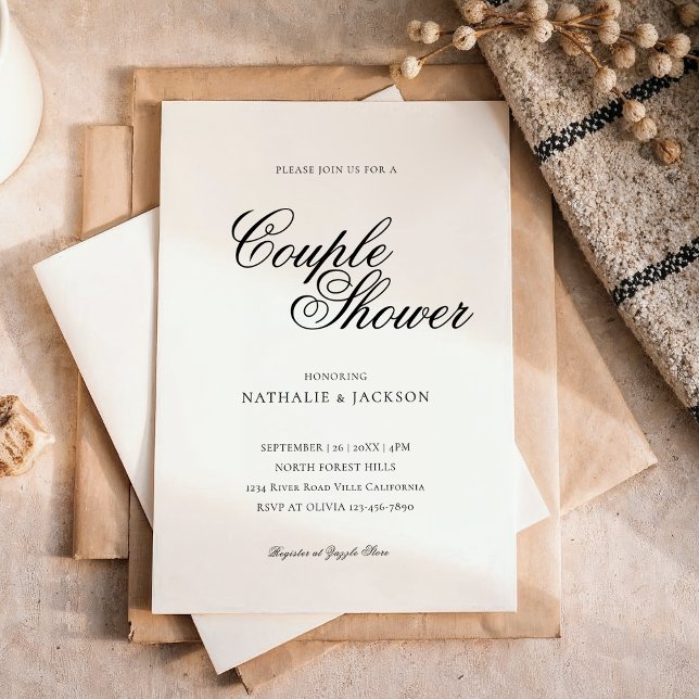 Convite Classic Elegant Script Couple Shower Invitation (Criador carregado)