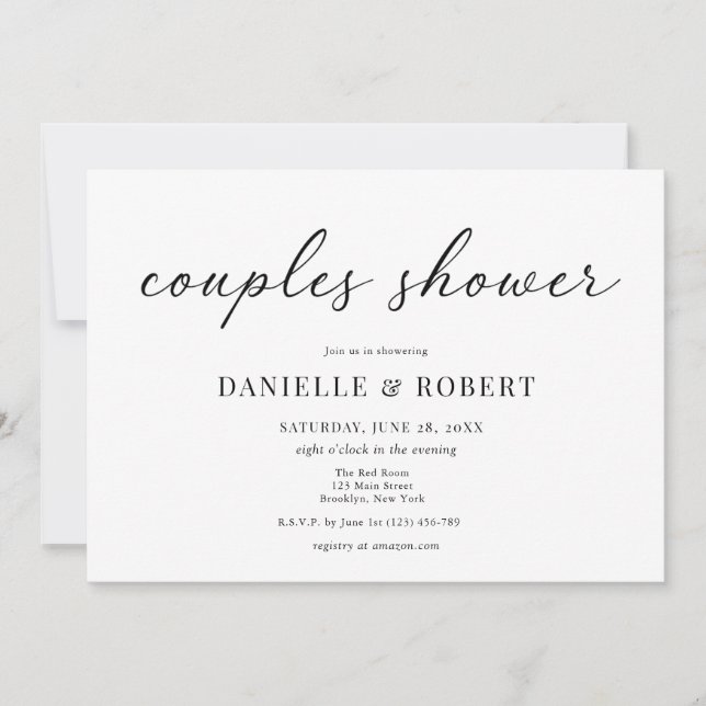 Convite Classic Elegant Script Couples Bridal Shower (Frente)