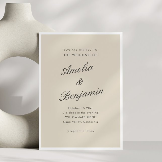 Convite Classic Elegant Taupe Script Couple Names Wedding (Criador carregado)