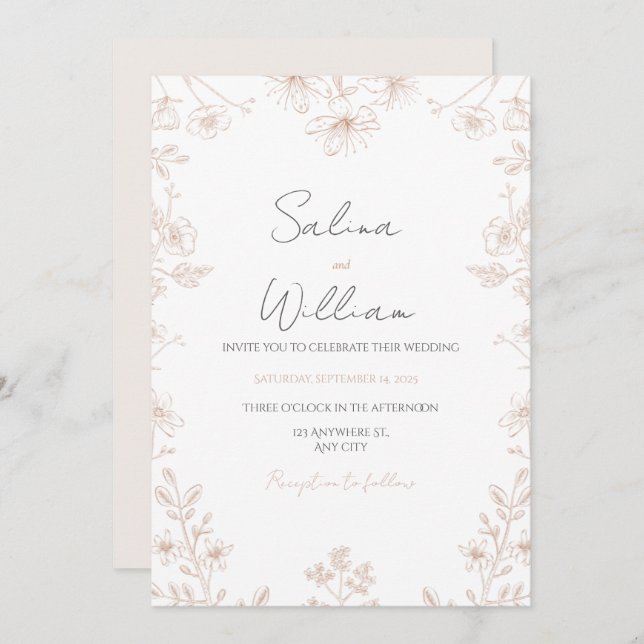 Convite Classic Elegant Wedding Invitation | Timeless  (Frente/Verso)