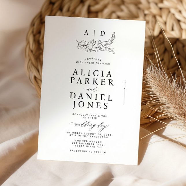 Convite Classic elegant white black monogram wedding (Criador carregado)