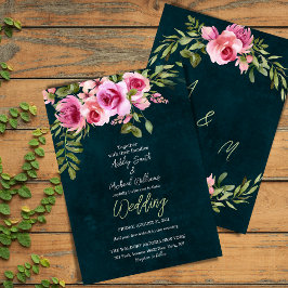 Convite Classic Emerald Green Floral Dark Moody Wedding