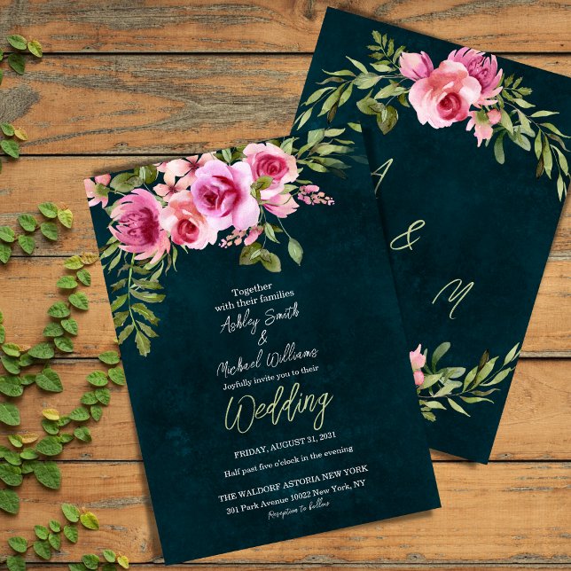 Convite Classic Emerald Green Floral Dark Moody Wedding (Criador carregado)