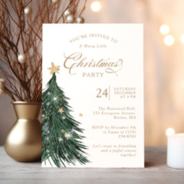 Convite Classic Evergreen Gold Christmas Party Invitation