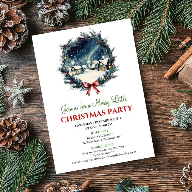 Convite Classic Festive Winter Scene Holiday Invitation (Classic Festive Winter Scene Holiday Invitation)