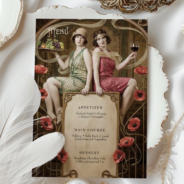 Convite Classic Figurative Art Nouveau Wedding Menu Card (Criador carregado)