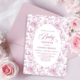 Convite Classic Floral Toile Roses Baby Shower Invitation