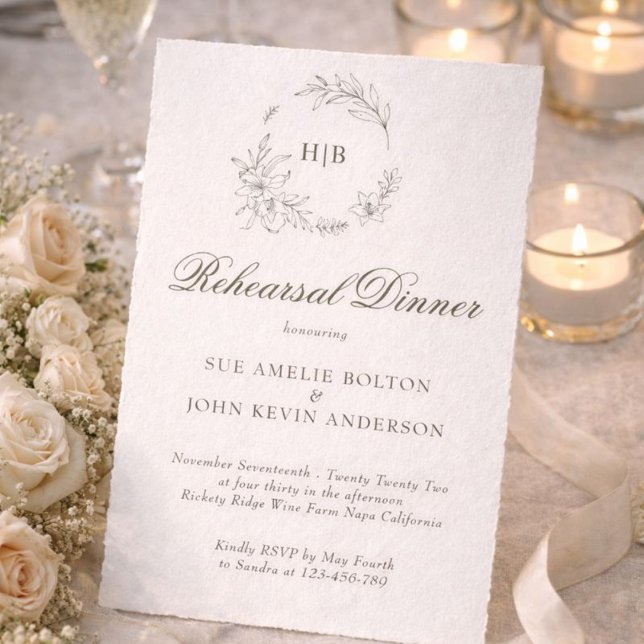 Convite Classic Floral Wreath Monogram Wedding (Criador carregado)