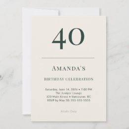 Convite Classic Forest & Linen 40th Birthday Celebration