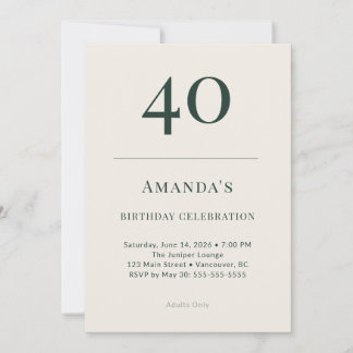 Convite Classic Forest & Linen 40th Birthday Celebration